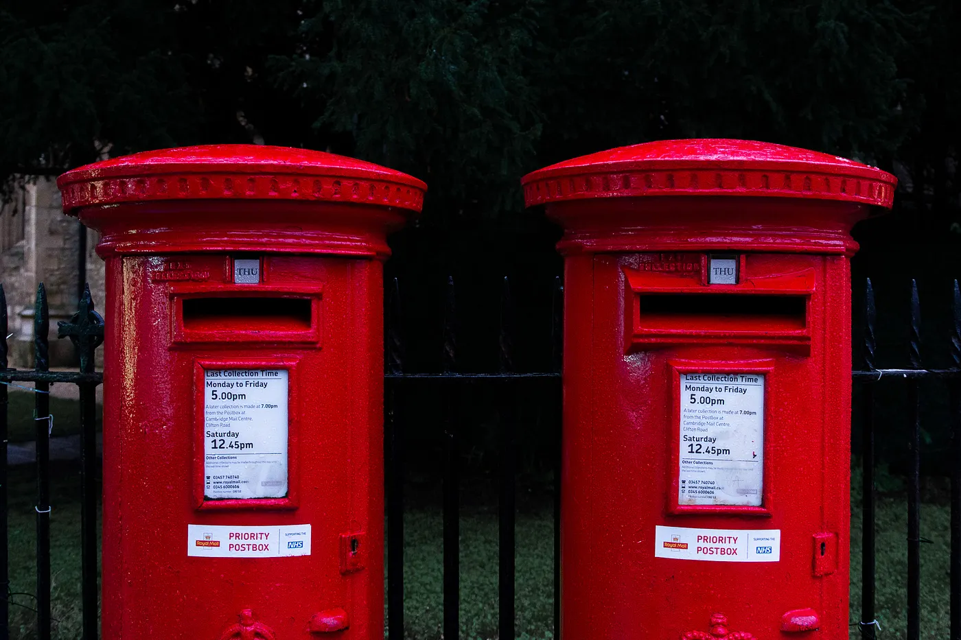 Two red British postboxes