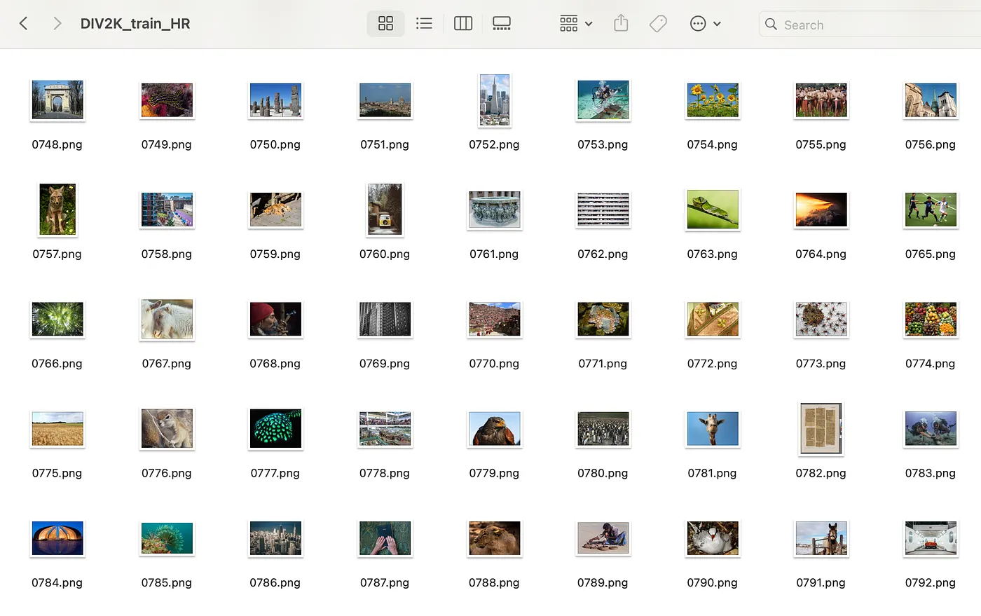 Thumbnails of images from the div2k dataset
