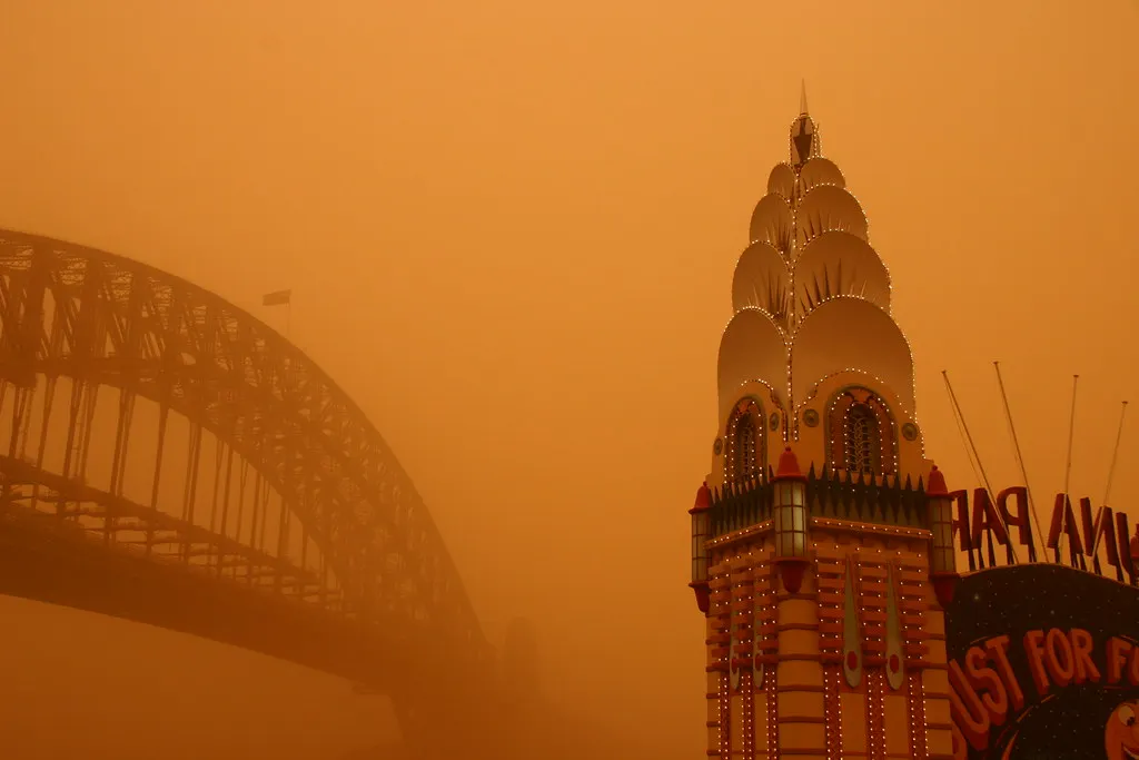A red-tinted sky caused by airborne dust